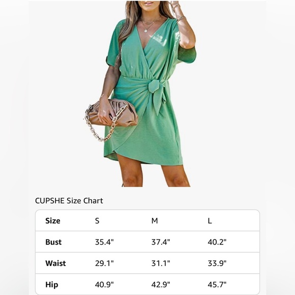 Cupshe Sage Green Wrap Mini Dress Short Sleeve V-Neck Tie Waist Summer Dress Sm - Picture 4 of 4